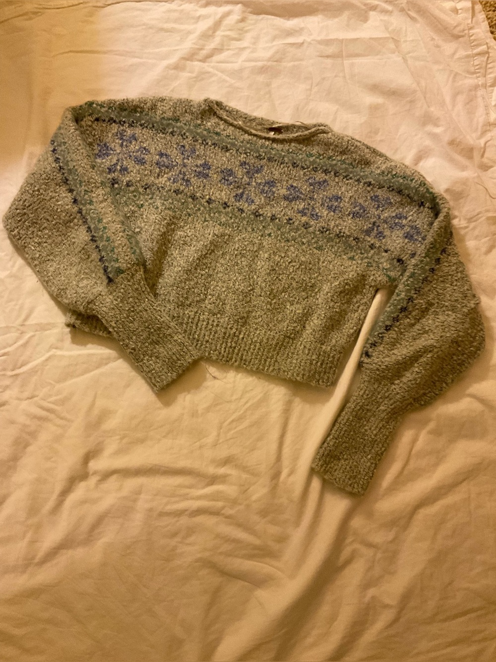 Free People "Through The Storm" Cropped Fair Isle Bouclé Sweater